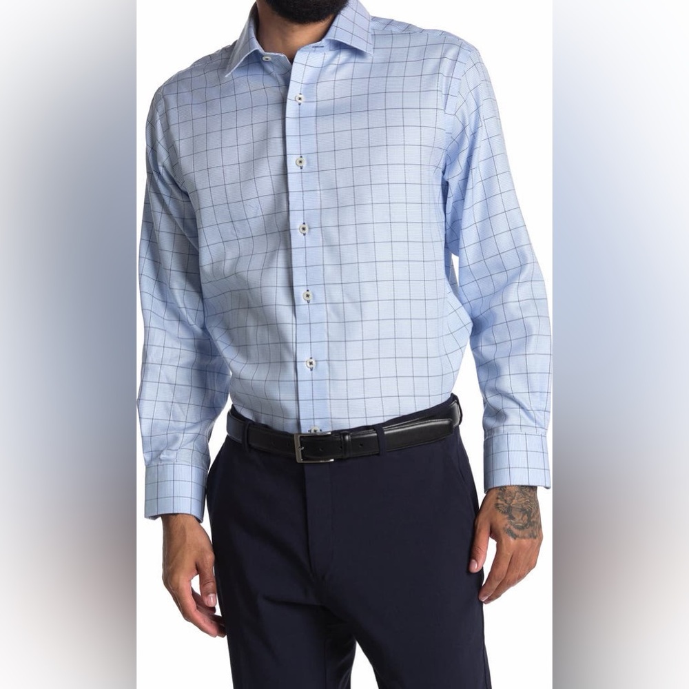 Oxford Windowpane Trim Fit Dress Shirt